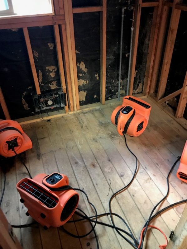 mold removal and water damage restoration equipment in a home