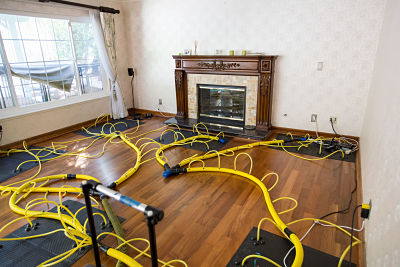 water damage and mold removal equipment in home